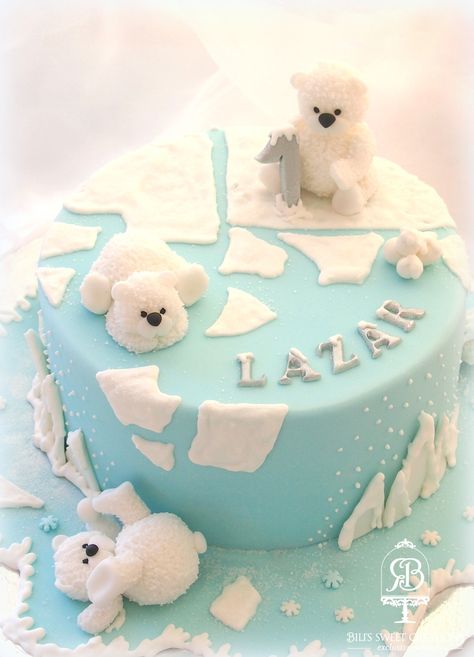 Polar Bear Cakes Ideas, Polar Bear Cakes, Arctic Animals Birthday Cake, Polar Bear Birthday Cake, Ice Bear Cake, Winter Themed Cake, Arctic Cake, Arctic Party, Polar Bear Cake