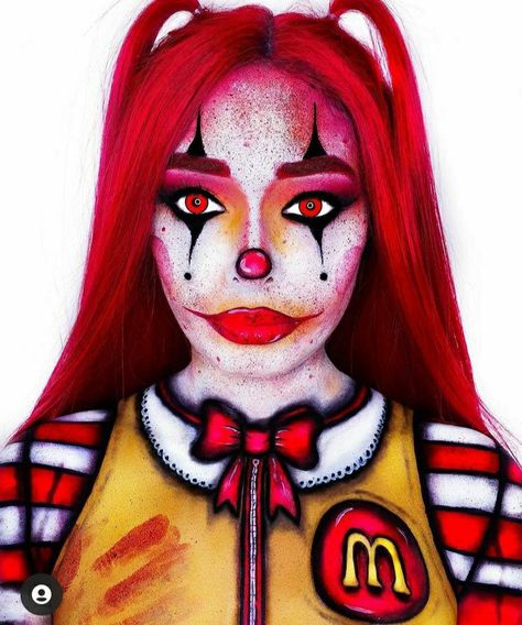 Full Face Halloween Makeup, Mcdonalds Clown Costume, Scary Ronald Mcdonald Makeup, Ronald Mcdonald Makeup, Hot Ronald Mcdonald Cosplay, Ronald Mcdonald Cosplay, Pop Art Clown Makeup, Face Makeup Halloween, Face Halloween Makeup