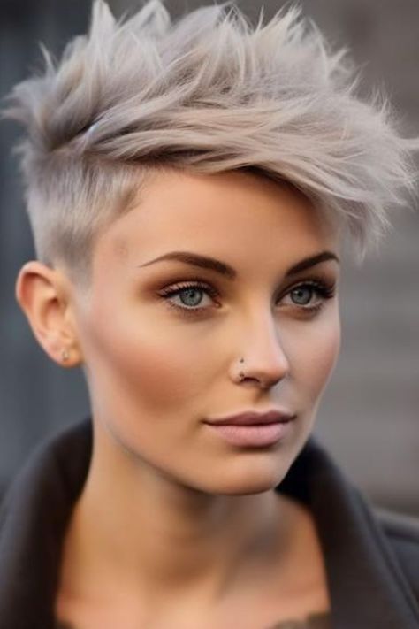 Ash Grey Short Hair, Ash Blonde Pixie Haircut, Very Short Blonde Hair, Short Ash Blonde Hair, Medium Pixie, Blonde Undercut, Ash Blonde Hair Color Ideas, Ash Blonde Short Hair, Ash Blonde Hair Color