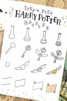 Harry Potter Dodles, Harry Potter How To Draw, Hp Drawings Easy, How To Draw Harry Potter Stuff, Hogwarts Drawing Easy, Hogwarts Doodle, How To Draw Harry Potter, Harry Potter Things To Draw, Harry Potter Notes