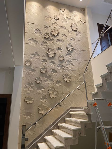 Stairs Wall Crafted Natural Stone Design Stairs Wall Design, Staircase Wall Design, 3d Stone Wall, Staircase Interior Design, Staircase Wall Decor, Staircase Design Modern, Stone Wall Design, Stairs Design Interior, Cladding Design