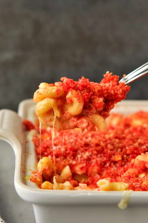 Hot Cheeto Mac And Cheese, Hot Cheetos Mac And Cheese, Creamy Mac And Cheese Recipe, Cheetos Mac And Cheese, Flamin Hot Cheetos, Prep Snacks, Homemade Cheese Sauce, Hot Cheetos, Meal Prep Snacks