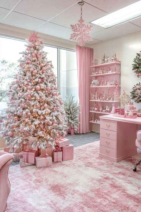 Christmas Decor For Office, Pink Christmas Party, Pink Christmas Bedroom, Pastel Christmas Decor, Custom Dollhouse, Pink Sanrio, British Cottage, The Best Aesthetic, Girly Christmas Gifts