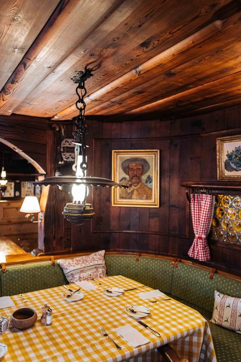 The alpine charm is seen at breakfast at the historic chesa grischuna Klosters Hotel near Davos is served upstairs every morning with an array of meats, cheeses, and breads in the front dining room | The Taste SF #travel #switzerland #swiss #restaurant Front Dining Room, Swiss Restaurant, Alpine Restaurant, Travel Switzerland, Mountain Interiors, Switzerland Hotels, Summer Vacation Destinations, Fine Restaurant, Davos