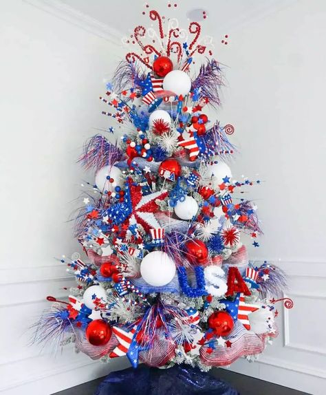 Patriotic Christmas Decorations, Patriotic Christmas Tree, July Decoration, Fourth Of July Decorations, Patriotic Christmas, Holiday Tree Decorations, Fourth Of July Decor, July Decor, 4th Of July Celebration