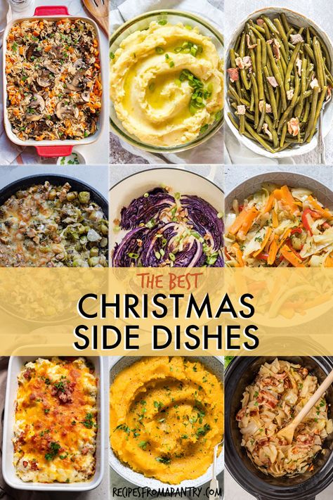 Christmas Side Dishes - Christmas Sides Side Dishes For Crown Roast Pork, Vegtables Dishes Christmas, Southern Christmas Side Dishes, Christmas Fun Food Ideas, Holiday Meal Sides, Standing Rib Roast Sides, Festive Side Dishes, Xmas Veggie Side Dishes, Christmas Dinner Ideas Family Sides