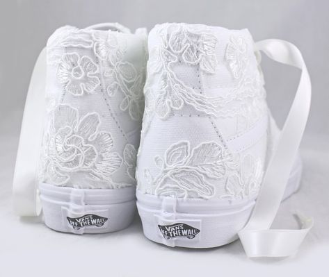 Ivory Lace Bridal Vans Sk8-hi Floral Lace lace Vans - Etsy Wedding Tennis Shoes, Wedding Vans, Bridal Converse, Boho Wedding Shoes, Converse Wedding Shoes, Wedding Converse, Groom Shoes, Custom Converse, Blush Bridal