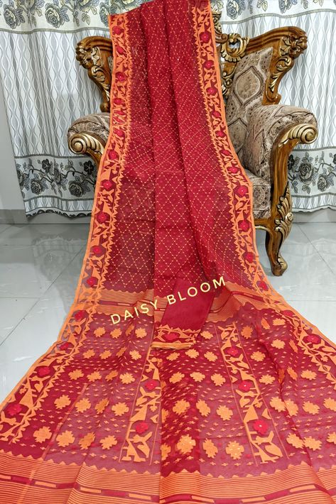 Origianal Exclusive Dhakai Jamdani Orange Material, Work Sarees, Be The Best, Blouse Piece, To Look, That Look, Daisy, Thread, Saree