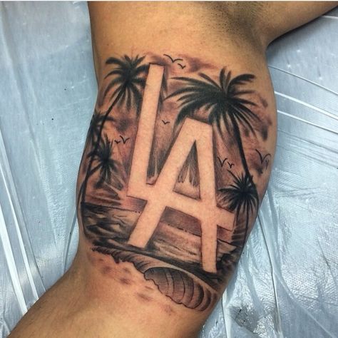 LA Palm tree tattoo La Palm Tree Tattoo, Mac Dre, Tiki Tattoo, Tattoo Appointment, California Tattoo, La Tattoo, California Palm Trees, Palm Tattoos, Palm Tree Tattoo