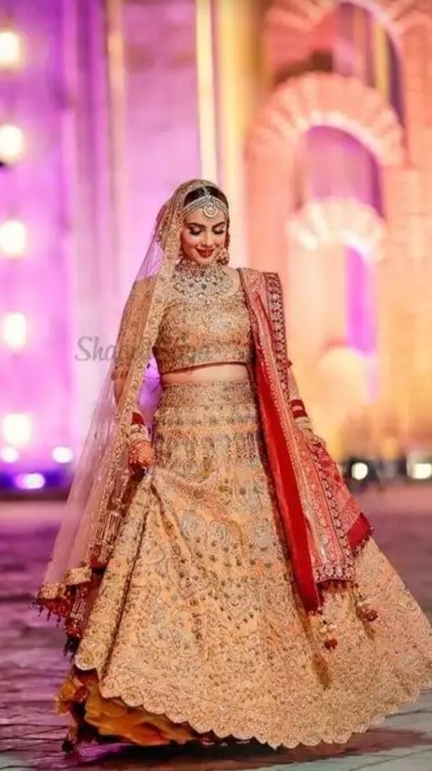 Golden Lehnga Combination, Golden Colour Combination, Double Dupatta, Golden Lehenga, Golden Colour, Cute Quotes For Friends, Designs For Dresses, Colour Combination, Bridal Lehenga