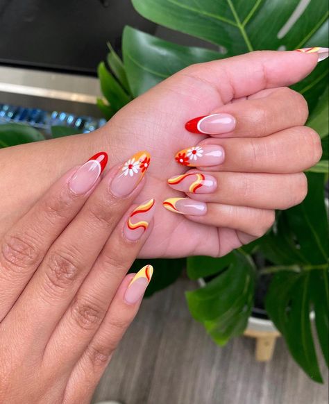 Red Yellow And White Nails, Yellow Red Nails, Yellow And Red Nails, Natrual Nails, Shorties Nails, Luxe Nails, Ideas Uñas, 2024 Nails, Wow Nails