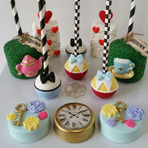 Alice in Wonderland sweets by O Pops by Angie Cake Pop Ideas, Alice In Wonderland Cake, Chocolate Covered Cookies, Wonderland Cake, Alice In Wonderland Tea Party Birthday, Pop Ideas, Chocolate Covered Treats, Alice In Wonderland Birthday, Alice In Wonderland Tea Party