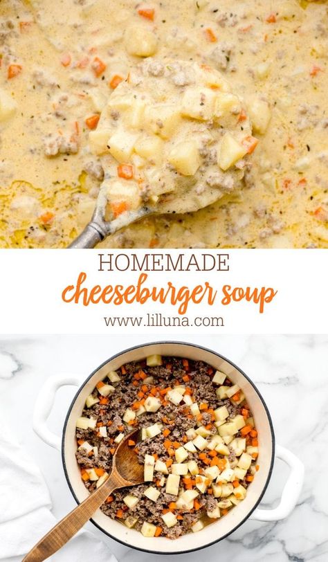 Healthy Delicious Soups, Meat And Veggies, Homemade Cheeseburgers, Cheese Burger Soup Recipes, Cheeseburger Soup, Cooking Soup, Vegetable Beef Soup, Slow Cooker Dinner, Soup Recipes Slow Cooker