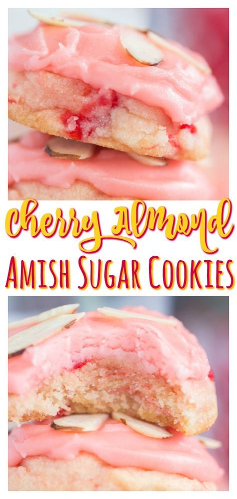 Amish Sugar Cookies, Christmas Cookies Recipes, Cookie Recipes Unique, Cream Cookies, Recipes Cookies, Recipes Chocolate, Mix Recipes, Cherry Almond, Chocolate Cookie Recipes