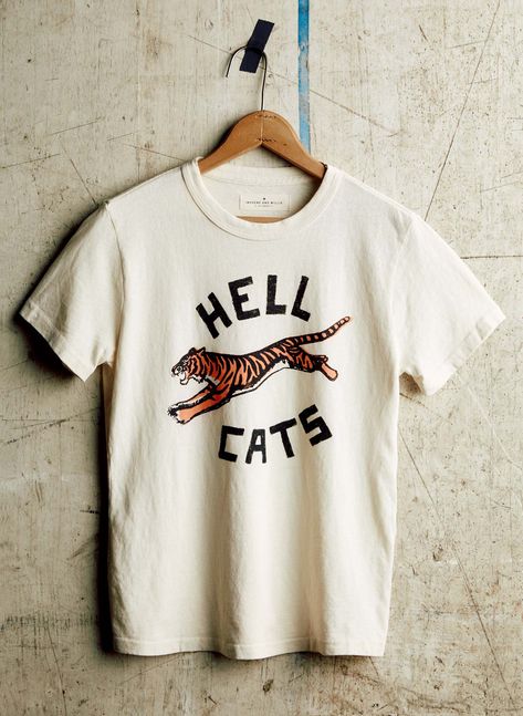 imogene + willie · the "hellcats" tee Men’s Graphic Tees, Hoodie Boy, Imogene Willie, Print Business, Free T Shirt Design, Design T Shirt, Apparel Design, Mens Graphic Tee, Vintage Tees