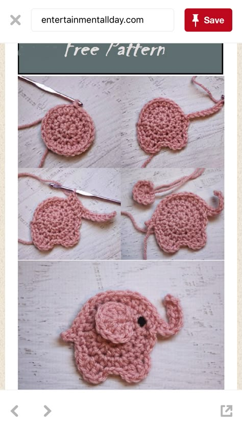 Marque-pages Au Crochet, Crochet Elephant Pattern, Crochet Applique Patterns Free, Penanda Buku, Crochet Embellishments, Repeat Crafter Me, Elephant Applique, Confection Au Crochet, Pola Amigurumi