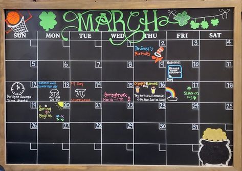 March Calendar 2024 Chalkboard, March Chalkboard Ideas Calendar, March Whiteboard Calendar Ideas, March Chalkboard Calendar, June Chalkboard Calendar, Blackboard Calendar, Calander Ideas, Chalkboard Command Center, Chalk Calendar