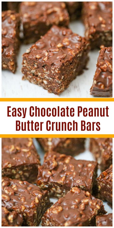 Easy Chocolate Peanut Butter Crunch Bars | Daily Vegan Meal Chocolate And Peanut Butter Recipes, Chocolate Peanut Butter Crunch Bars, Edible Cookie Dough Healthy, Peanut Butter Crunch Bars, Chocolate Dessert Bar, Ella Vegan, Vegan Budget, Recipes Unique, Butter Crunch