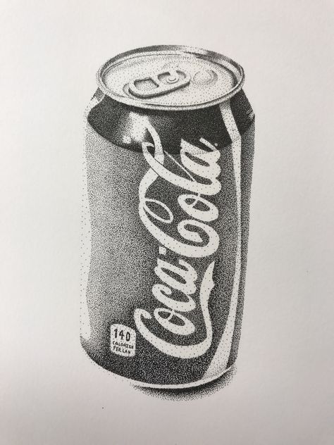 Stippling Art With Color, Stippling Drawing Artworks, Stipling Ideas, Coca Cola Drawing, Pointillism Drawings, Coca Cola Tattoo, Pointilism Art Ideas, Stippling Ideas, Pointilism Art