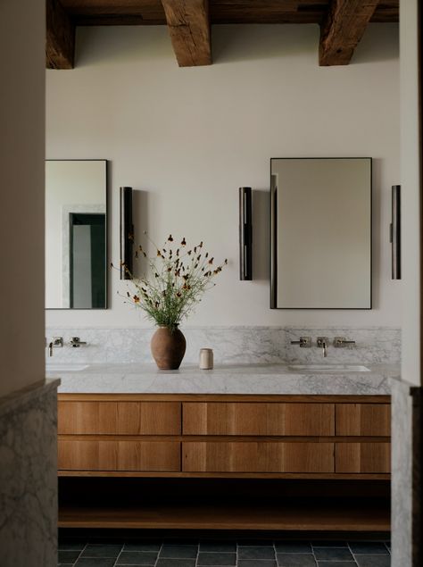 Luxury Guest Bathroom Ideas, Luxury Guest Bathroom, Zellige Tile Bathroom, Masculine Room, Guest Bathroom Ideas, Rustic Luxury, Light And Dwell, Texas Ranch, Modern Ranch