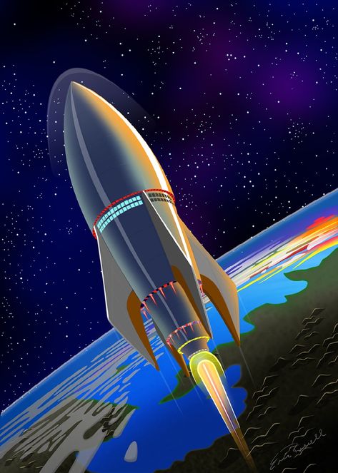 1950s Space Art, Retro Spaceship, Vintage Spaceship, Atom Punk, Rocket Space, Planet Poster, Spaceship Interior, Retro Rocket, Retro Space