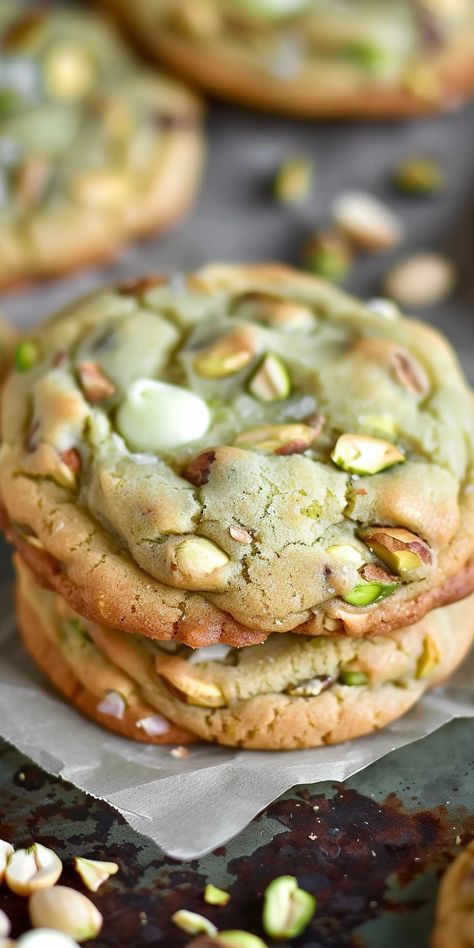 Pistachio & White Chocolate Chip Cookies [27 Minutes] – Chasety Pistachio White Chocolate, Soft Cookies, Yummy Deserts, Pistachio Cookies, White Chocolate Chip, Dessert Platter, White Chocolate Chip Cookies, Lost 100 Pounds, Sweet Food