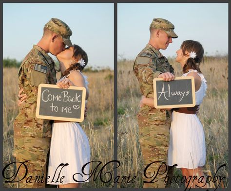 Pre-deployment session. Might be one of the most beautiful ideas ever.CUte idea for save th date.. his sign would say "marry me on such and such date" and hers will say I Do Military Couple Pictures, Military Couple Photography, Army Photography, Military Engagement Photos, Army Wedding, Military Relationships, Military Photography, Home Photoshoot, Military Couples