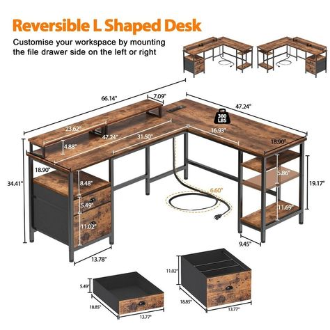 66" L Shaped Desk w/ Power Outlet, Reversible Computer Desk w/File Drawer & Monitor Stands, Home Office Corner Desk with Shelves - Bed Bath & Beyond - 40161291 Corner Gaming Desk, Desk With File Drawer, L Shaped Computer Desk, Desk With Shelves, Computer Desk With Shelves, Corner Desk Office, File Drawer, Desain Furnitur Modern, Home Office Storage