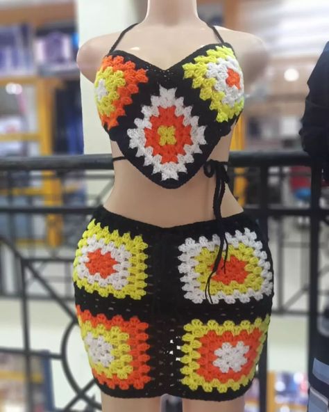 Rate this granny square crochet skirt set with your battery percentage🖤🧡💛 Crochet set available for sale♡ . . . . . . . #crochetsets #crochetset #crochetskirtset #crochetskirts #crochetskirt #grannysquares #grannysquare #crochetdesign #crochetdesigns #crochettutorial #explorepagereels #explorepageviral #exploremore #explorepage Granny Square Skirt, Crochet Skirt Set, Mini Ruffle Skirt, Battery Percentage, Square Skirt, Crochet Skirts, Crochet Set, Square Crochet, Crochet Skirt