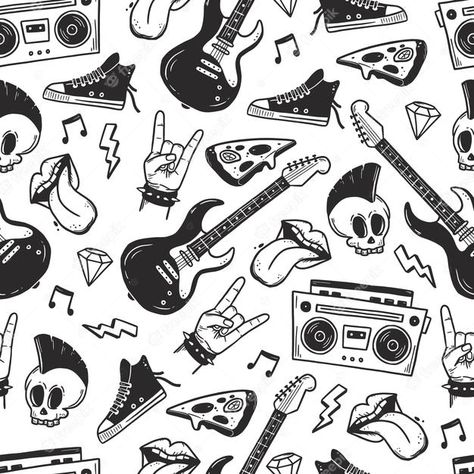 Music Flash Tattoos, Rockband Logos, Rock And Roll Tattoo, Rock N Roll Tattoo, Sheet Music Tattoo, Rockstar Tattoo, Poster Grafico, Music Tattoo Sleeves, Tattoo Band