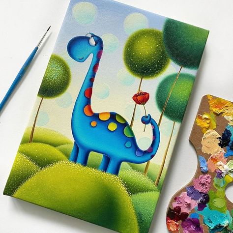 Canvas Painting For Kids, Kids Painting Class, Dinosaur Painting, Jr Art, Colorful Animals, Art Drawings For Kids, Painting Class, Support Artists, Elements Of Art