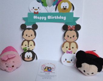 Inspired in Disney Tsum Tsum, Tsum Tsum birthday topper cake, banner cake, sign cake, Mickey, Minnie, goofy, Donald, birthday party Tsumtsum Disney, Tsum Tsum Cake, Birthday Topper Cake, Tsum Tsum Party, Disney Christmas Decorations, Birthday Topper, Disney Theme Party, Cake Banner, Twins 1st Birthdays