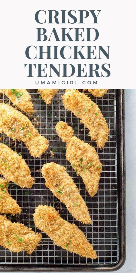 These crispy baked chicken tenders with garlic and parmesan are flavorful and tender on the inside and perfectly browned and crispy on the outside. #chickenfingers #bakedchickentenders #crispybakedchickentenders Salt And Vinegar Chicken, Crispy Baked Chicken Tenders, Salt And Vinegar Potatoes, Vinegar Chicken, Chicken Crispy, Salt And Vinegar, Baked Chicken Tenders, Crispy Baked Chicken, Chicken Sandwich Recipes