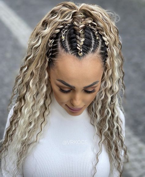 Front Hair Braided Hairstyles, Boho Braids White Women, Braid Extensions White Girl, Partial Cornrows, Braids On White Women, White Hair Braids, Braided Hairstyles For White Women, Braids For White Women, Synthetic Dreads Hairstyles