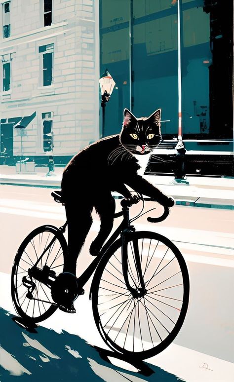 Cat Riding A Bike, Cartoon Bike, Bicycle Drawing, Cat Riding, Bike Drawing, Bicycle Workout, Bike Illustration, Riding A Bike, I Want To Ride My Bicycle