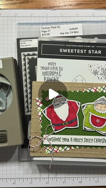 Independent Stampin' Up! Demonstrator on Instagram: "Santa & Mrs. Claus star-people are so fun on this Christmas card from the Sweetest Star stamp set and bundled Punch!  A little bit of Take A Bow DSP - plus the Forever Plaid 3D Embossing Folder and Perennial Postage dies sets a festive stage!  If this looks like a card you might want to send for Christmas this year - then stop by my blog (link in bio) for all the card cuts, the product list, and a FREE PDF on how to do it  #SweetestStar #TakeABowDSP #ForeverPlaid3DEmbossing #ChristmasCard #Cardmakingvideo #Shorts #StampsNLingers #StampinUp #Atlanta #HandmadeCards #CardMakingTutorial #handmadecard #papercraft #cardmaking #cardsofinstagram #stampinupdemonstrator #diy #papercrafter" Stampin Up Sweetest Star Bundle, Stampin Up Sweetest Star Cards, Stampin Up Sweetest Star, Sweetest Star Stampin Up Cards, Stampin Up Christmas Cards 2024, Star People, Create Christmas Cards, Stamped Christmas Cards, Card Making Videos