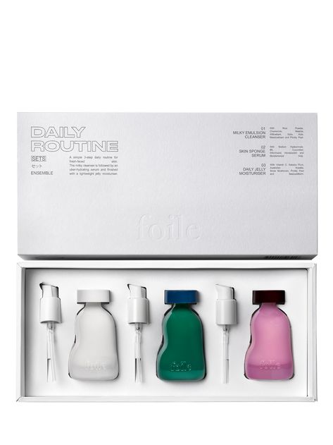 A simple 3-step daily routine for fresh-faced skin. The milky cleanser gently washes away impurities, followed by an uber-hydrating serum and finished with a lightweight plumping jelly moisturiser. Best Product Packaging, Aesthetic Product Packaging, Unique Skincare Packaging, 3 Step Skincare, Cleanser Ingredients, Milky Cleanser, Routine Daily, Bottle Design Packaging, Skin Care Packaging