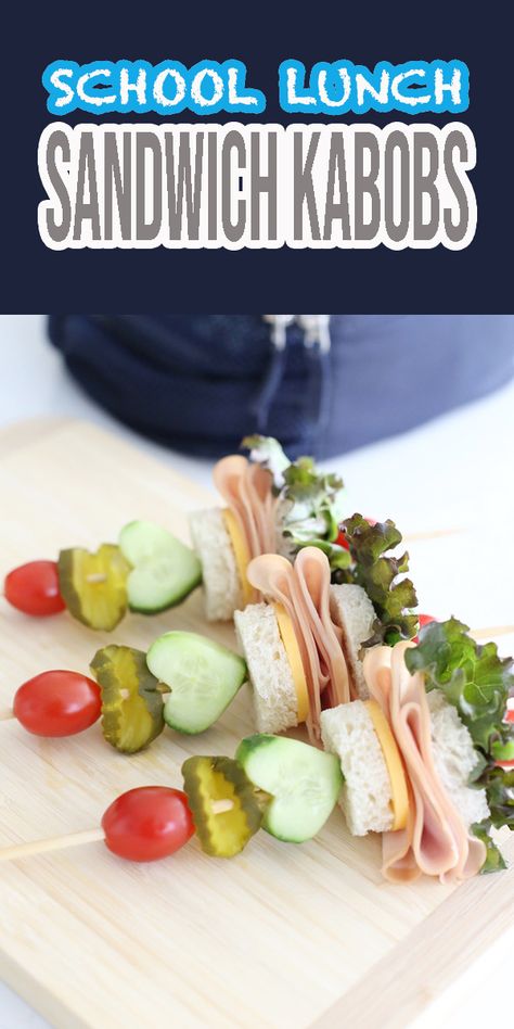 Turkey and Cheddar Sandwich Kabobs - See Vanessa Craft Lunch Kabobs, Sandwich Kabobs, Softball Snacks, School Lunch Sandwiches, Cheese Kabobs, Cheddar Sandwich, Easy Lunch Idea, Big Sandwich, Birthday Sleepover