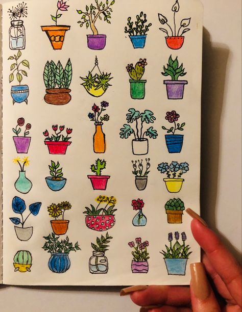 Easy Drawings Plants, Plant Doodles, Calendar Doodles, Plant Doodle, Tiny Plants, Bullet Journal Lettering Ideas, Plant Drawing, Plant Illustration, Flower Doodles