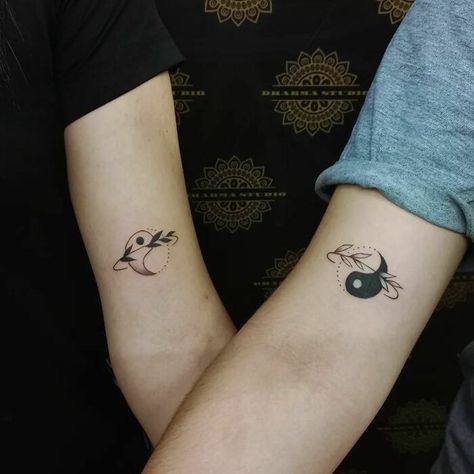 15 Matching Husband and Wife Tattoo Ideas to Symbolize Your Bond Yin Yang Bff Tattoos, Matching Tattoos Half And Half, Asian Couple Tattoo, Couple Tattoo Ying Yang, Mother Daughter Ying Yang Tattoos, Abstract Ying Yang Tattoo, Ying And Yang Matching Tattoos, Matching Puzzle Piece Tattoos Couple, Yin Yang Friend Tattoo