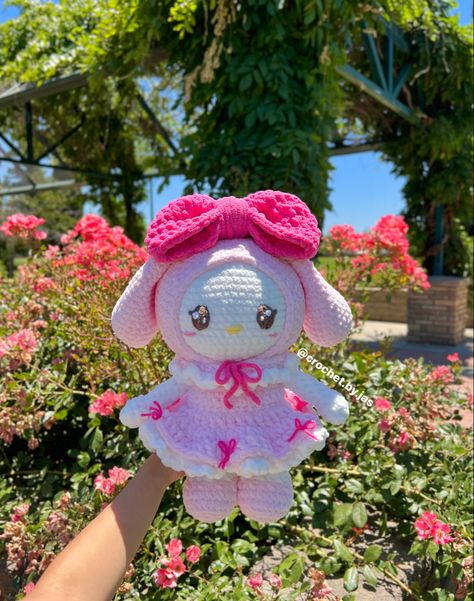 Crochet My Melody, My Melody Crochet, Plushies Crochet, Sanrio Crochet, Crochet Turtle Pattern, Crochet Bolero Pattern, Knitted Stuffed Animals, Diy Crochet Toys, Hello Kitty Crochet