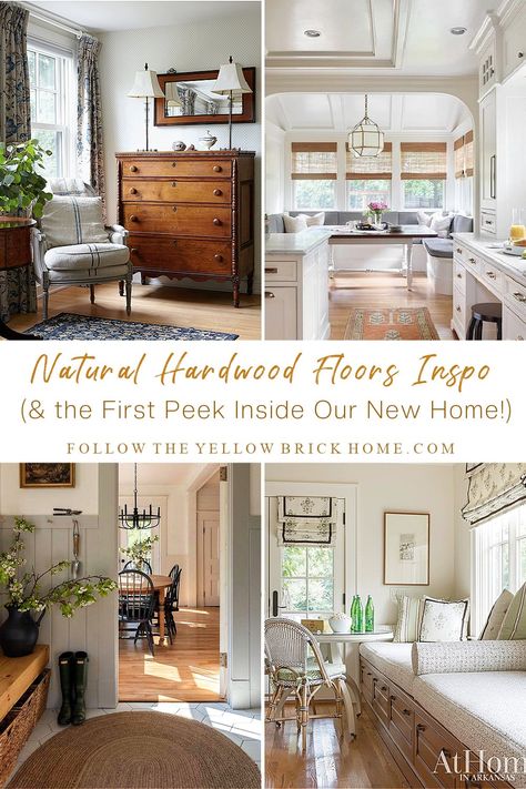 Natural Hardwood Floor Inspiration (and a Peek Inside Our New House!) Yellow Hardwood Floors, Dark Brown Hardwood Floors, Country Easter Decor, Floor Inspiration, Yellow Brick Home, Happy March, Traditional Cottage, White Oak Floors, Flooring Inspiration