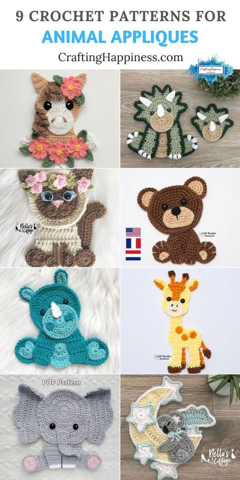 Crochet Animal Applique, Applique Patterns Crochet, Christmas Crochet Applique, Crochet Fridge, Small Crochet Flowers, Football Crochet, Giraffe Applique, Christmas Appliques, Crochet Butterfly Free Pattern