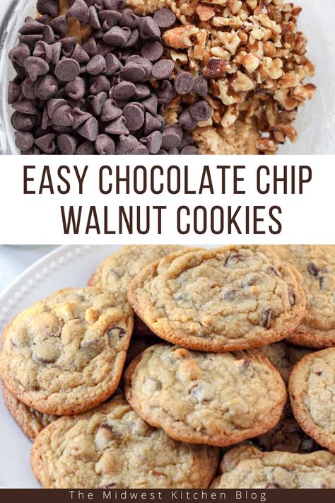 Chocolate Chip And Nut Cookies, Chocolate Chip With Walnut Cookies, Chewy Chocolate Chip Walnut Cookies, Chocolate Chip Cookies Walnut, Walnut And Chocolate Chip Cookies, Cookies With Walnuts In Them, Chocolate Chip Walnut Cookies Recipe, Recipes With Walnuts In It, Walnut Dessert Recipes