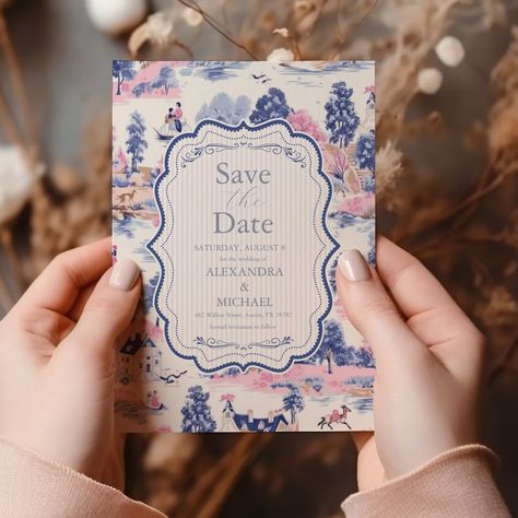 Elegant Baroque Blue French Garden Floral Wedding Save The Date Save The Date And Invitation Set, Blue Floral Wedding, Wedding Brand, Wedding Festivities, Vintage Aesthetics, Blue French, French Garden, Save The Date Card, Wedding Save The Date