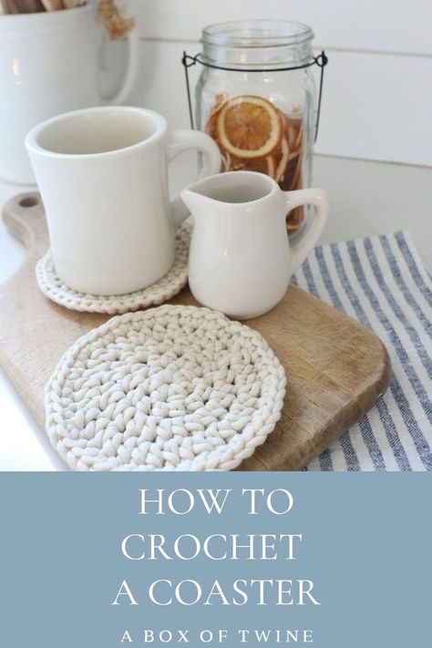 crochet coasters on a table Easy Coaster Crochet, Crochet Coasters For Beginners, Crochet Coaster Pattern Free, Crochet A Coaster, Coaster Crochet Pattern, Knit Coaster, Easy Beginner Crochet Patterns, Coaster Crochet, Crochet Coasters Free Pattern