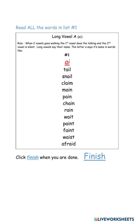 Teaching Vowels, Long Vowel, Consonant Blends, Initial Sounds, Alphabet Practice, English Dictionary, Long Vowels, Phonics Words, Letter Worksheets