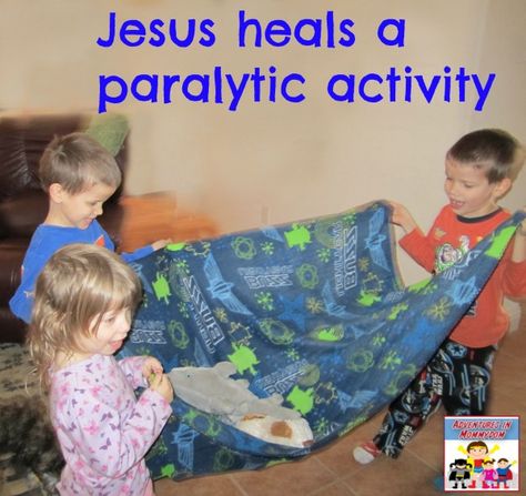 Jesus Heals a paralytic! Jesus Heals Paralyzed Man, Learning The Bible, Jesus Games, Ccd Activities, Paralyzed Man, Story Crafts, Sunday School Games, Activity For Preschool, Bible Teaching