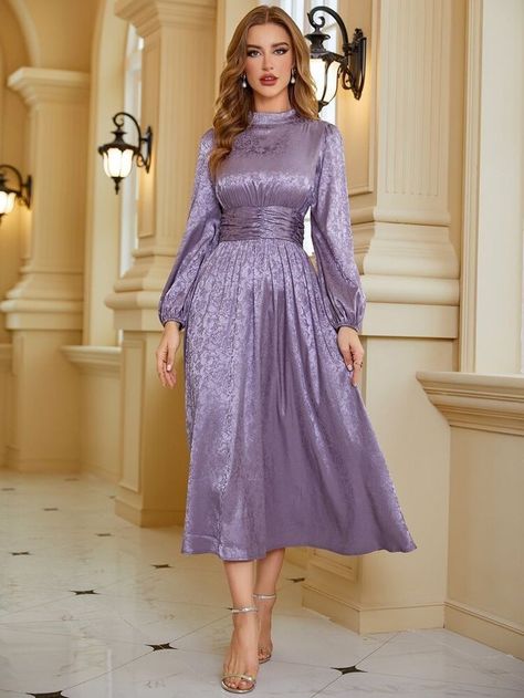 Purple Dress Outfits, Dress Party Night, Party Kleidung, Shein Dress, Satin Prom Dress, Floral Jacquard, Stylish Dress Designs, Black Prom Dresses, Women Long Dresses