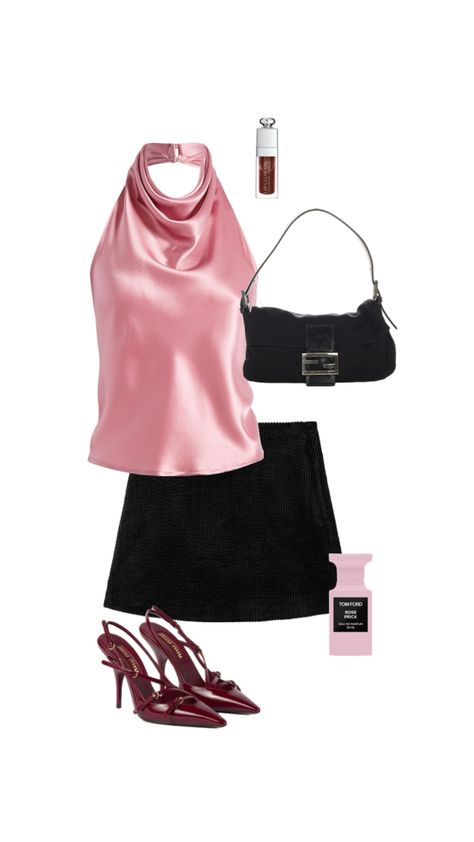 pink red black party outfit